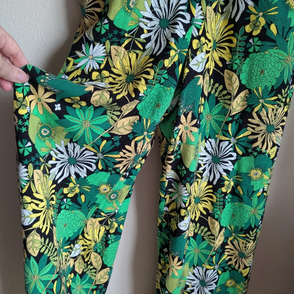 NWOT International Concepts Floral Green and Yellow Wide Leg Jumpsuit Si… - Picture 3 of 7